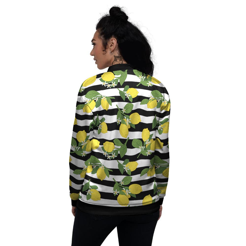 Striped Lemon Print Pattern Women's Bomber Jacket-grizzshop