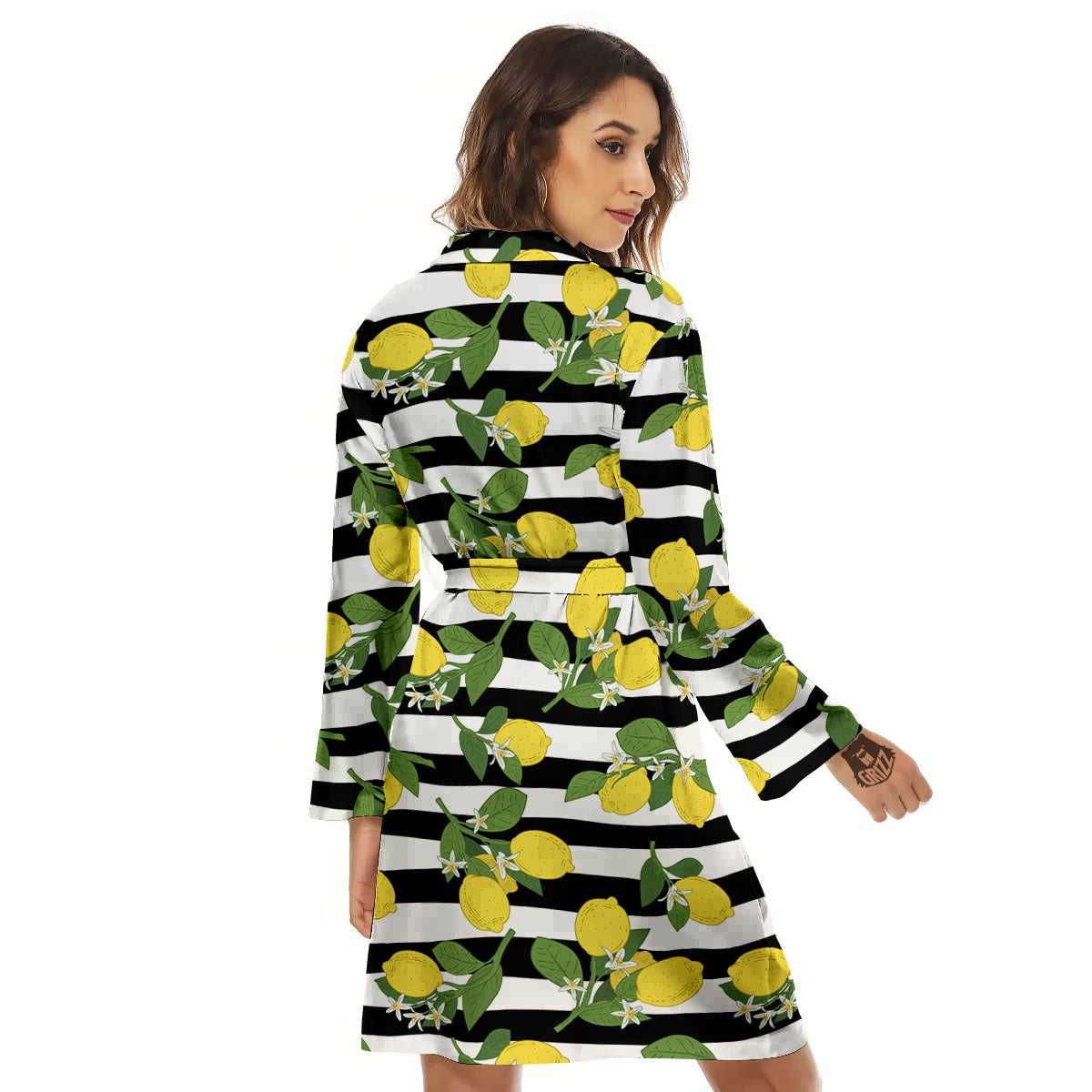 Striped Lemon Print Pattern Women's Robe-grizzshop
