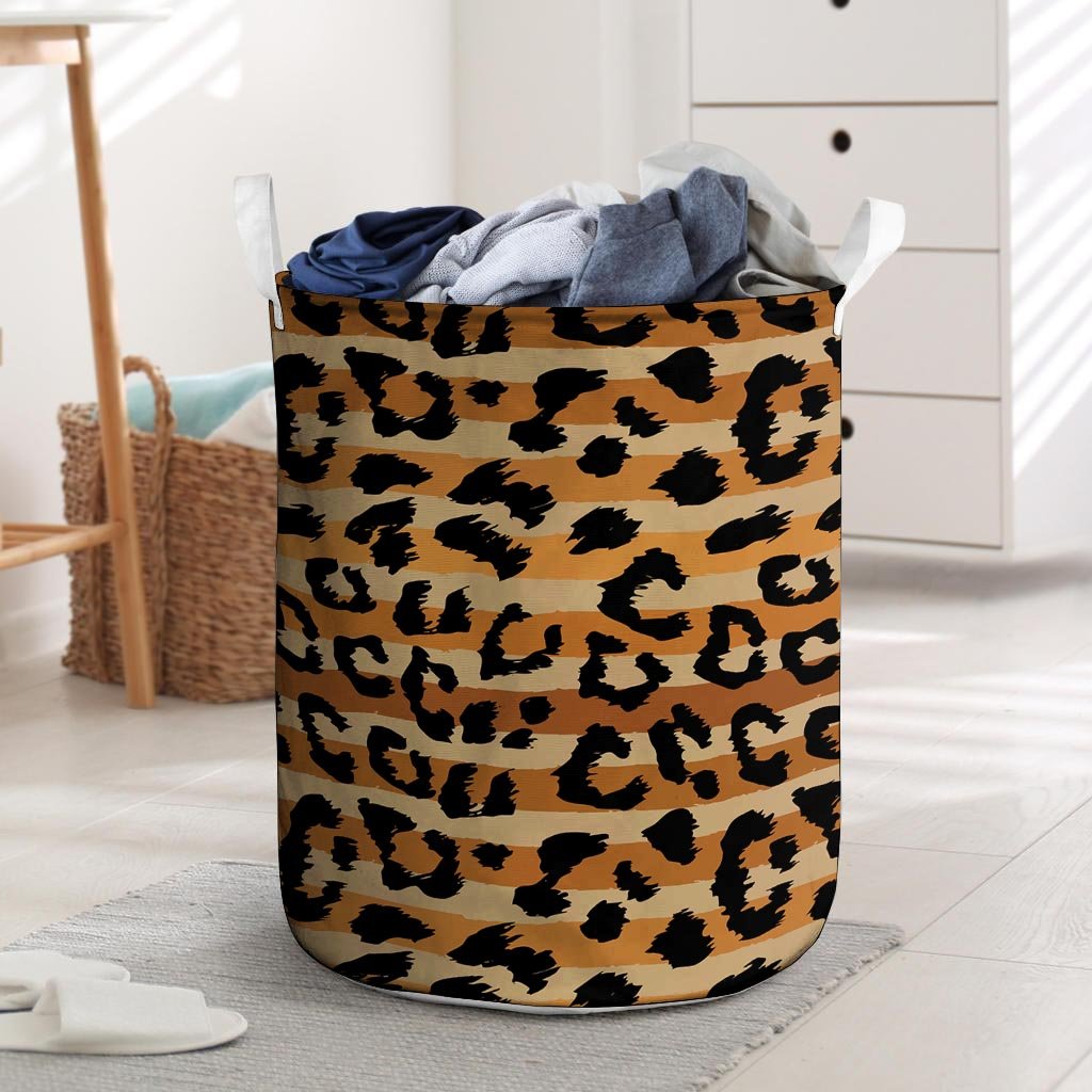 Striped Leopard Laundry Basket-grizzshop