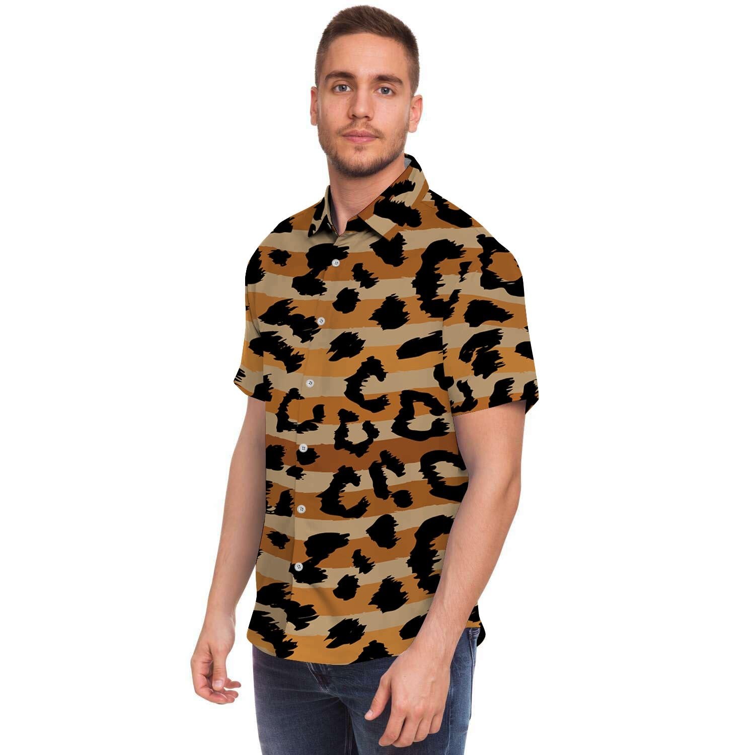 Striped Leopard Men's Short Sleeve Shirt-grizzshop