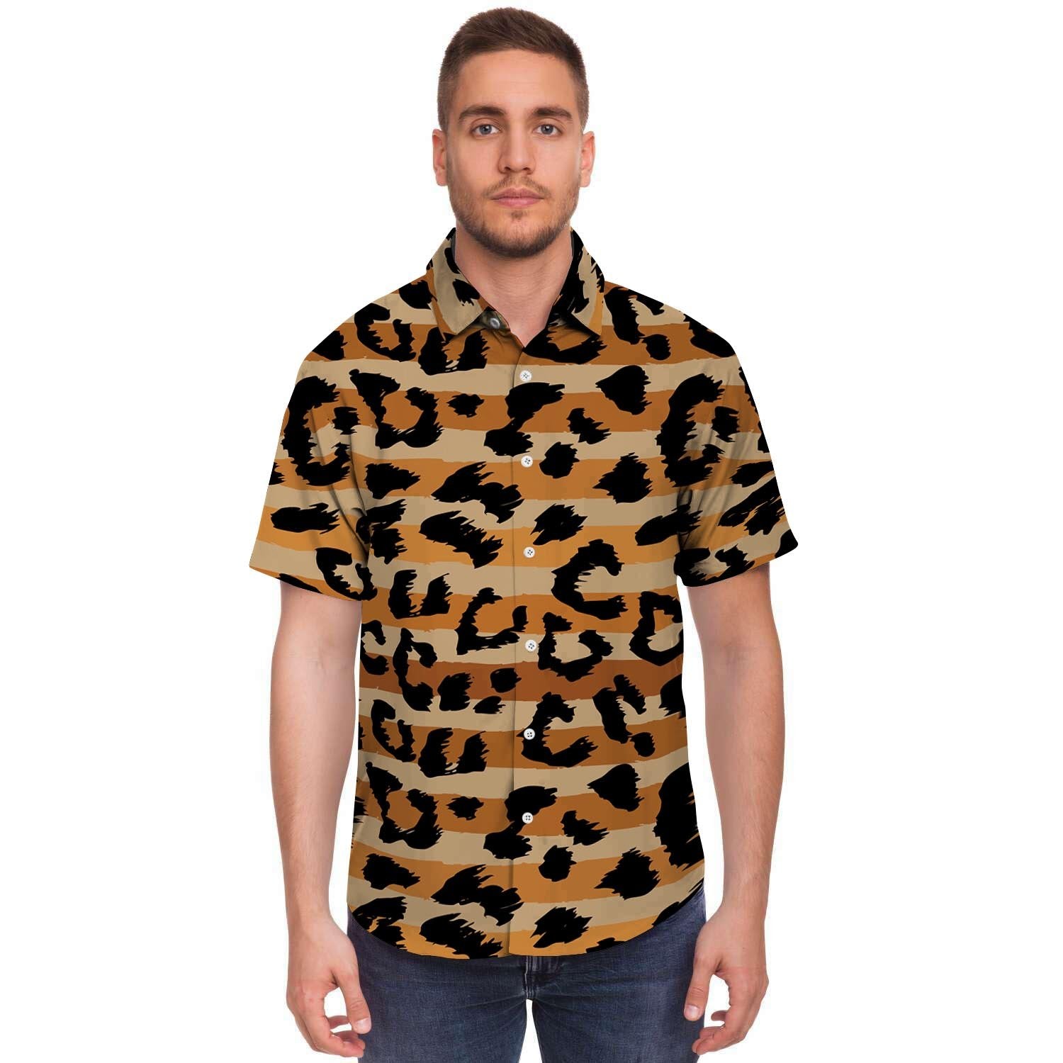 Striped Leopard Men's Short Sleeve Shirt-grizzshop