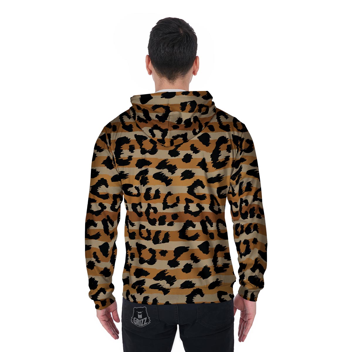 Striped Leopard Men's Zip Up Hoodie-grizzshop