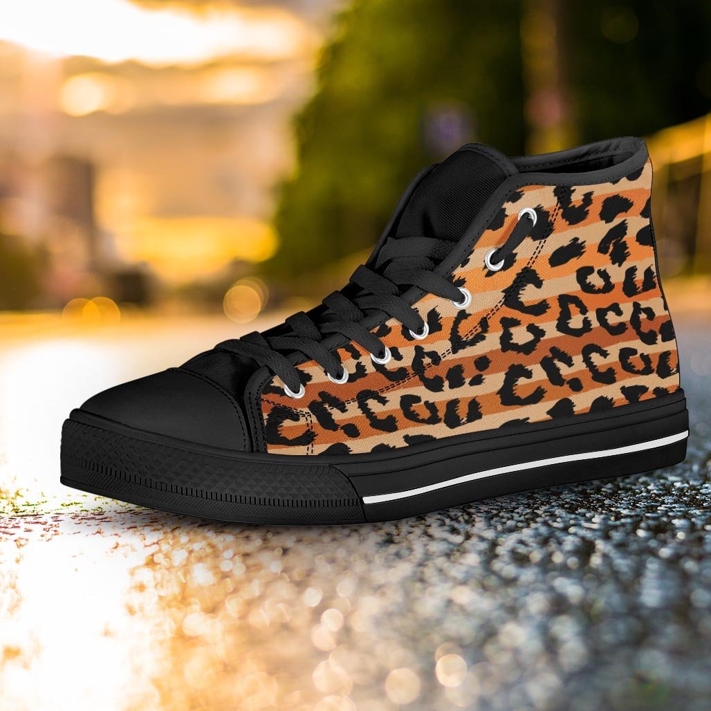 Striped Leopard Women's High Top Shoes-grizzshop