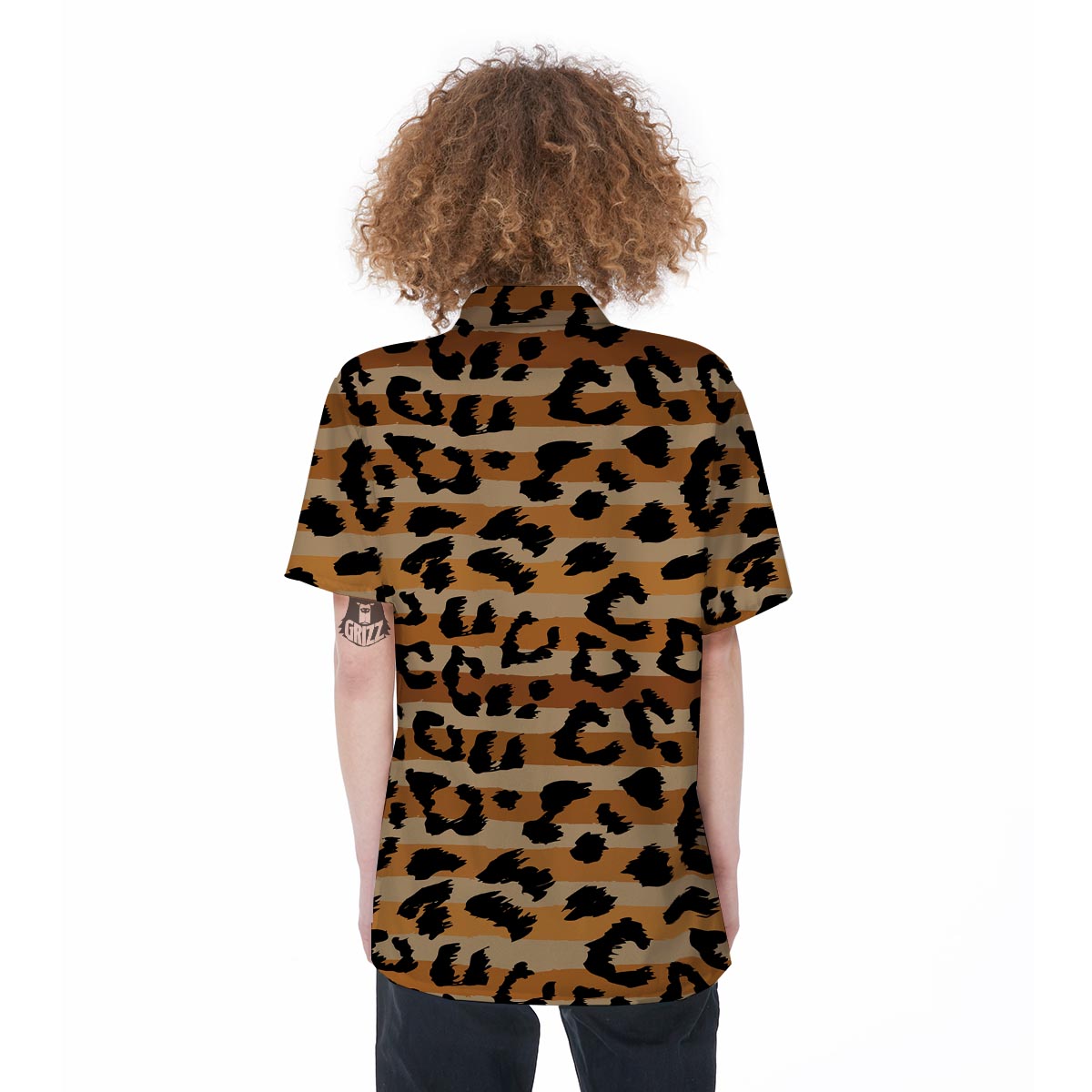 Striped Leopard Women's Short Sleeve Shirts-grizzshop