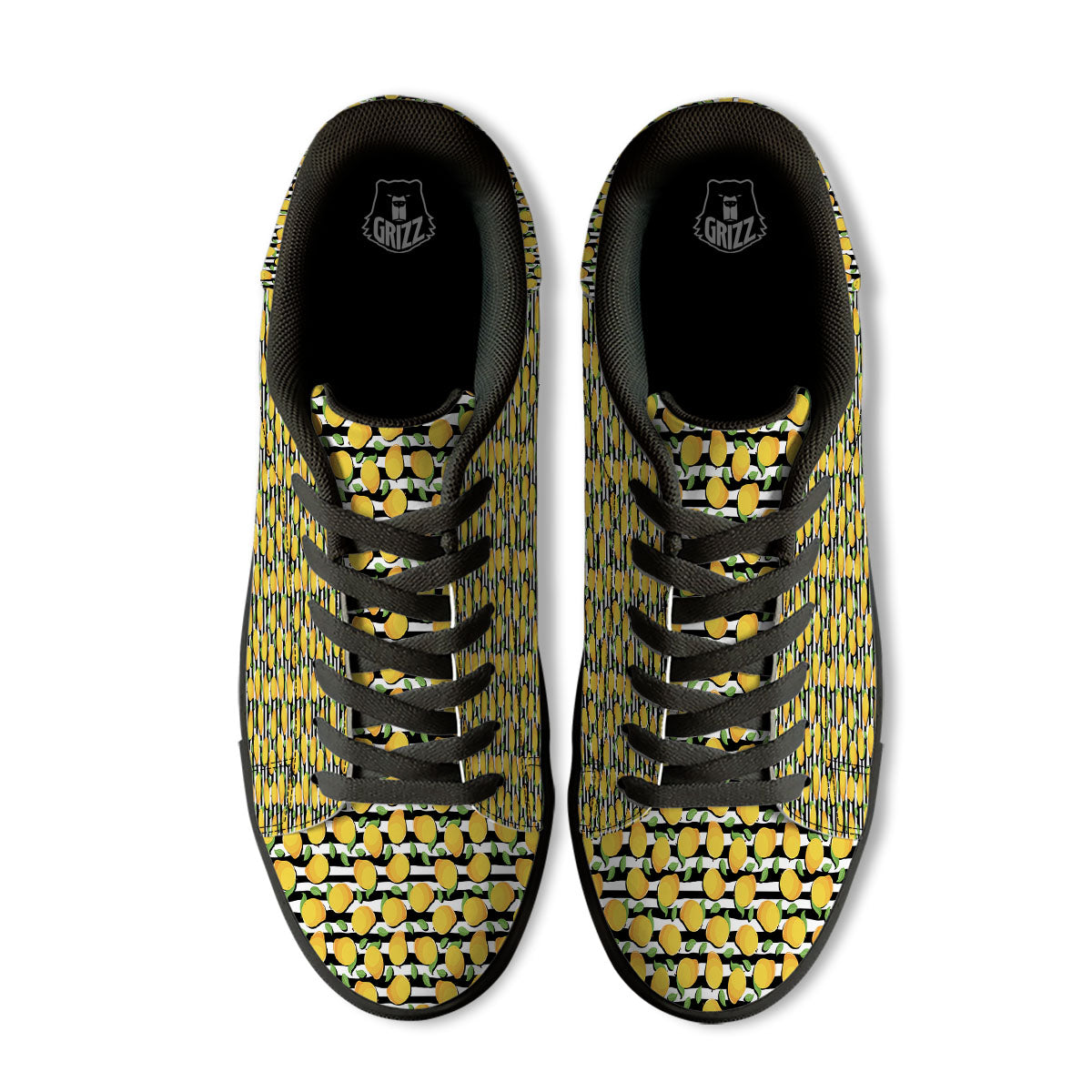 Striped Mango Fruit Print Pattern Black Low Top Sneakers-grizzshop