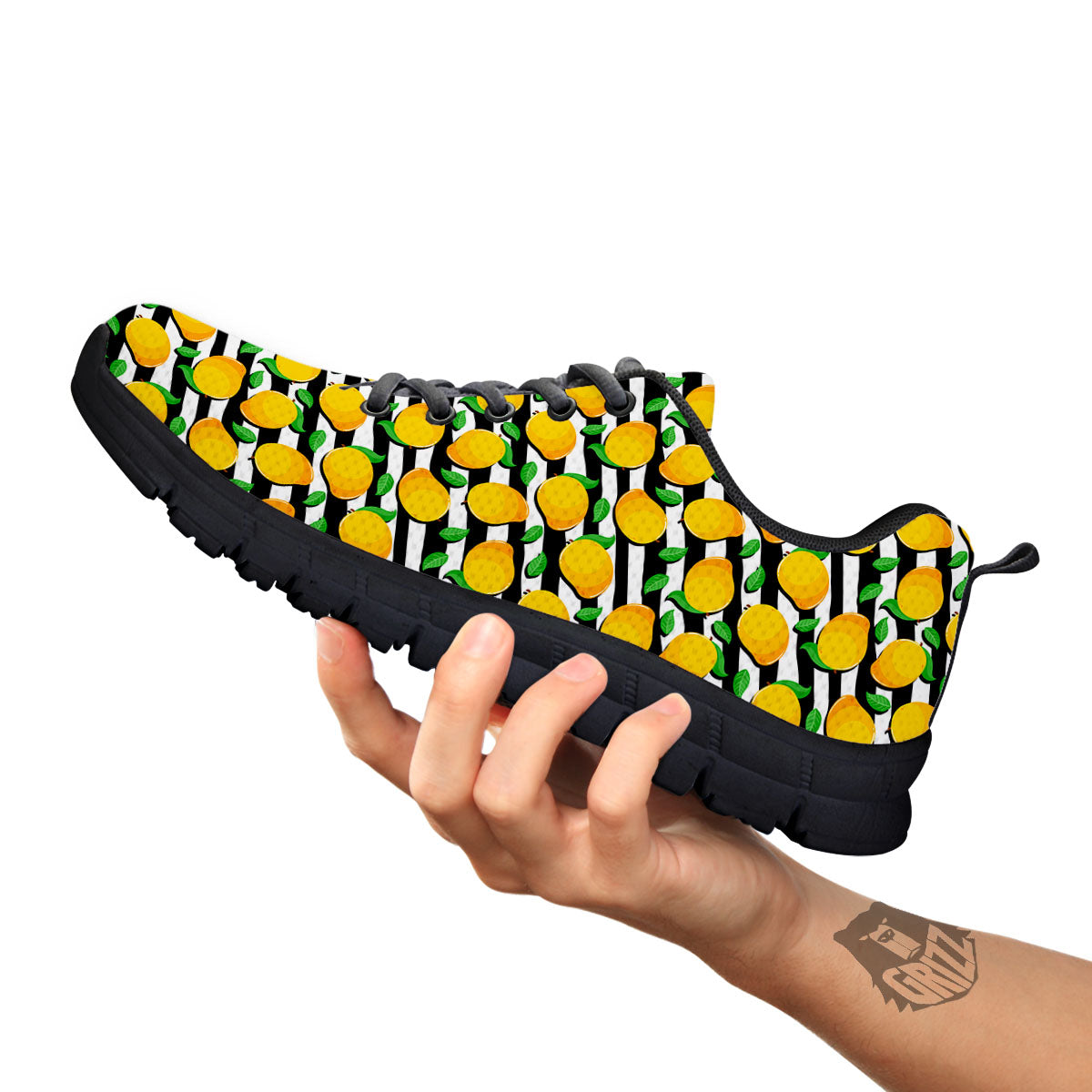 Striped Mango Fruit Print Pattern Black Sneaker-grizzshop