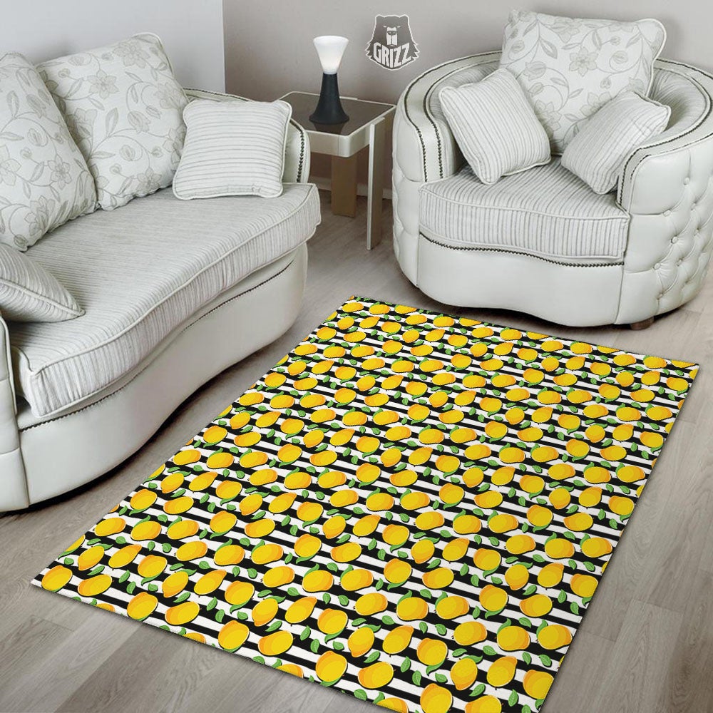 Striped Mango Fruit Print Pattern Floor Mat-grizzshop