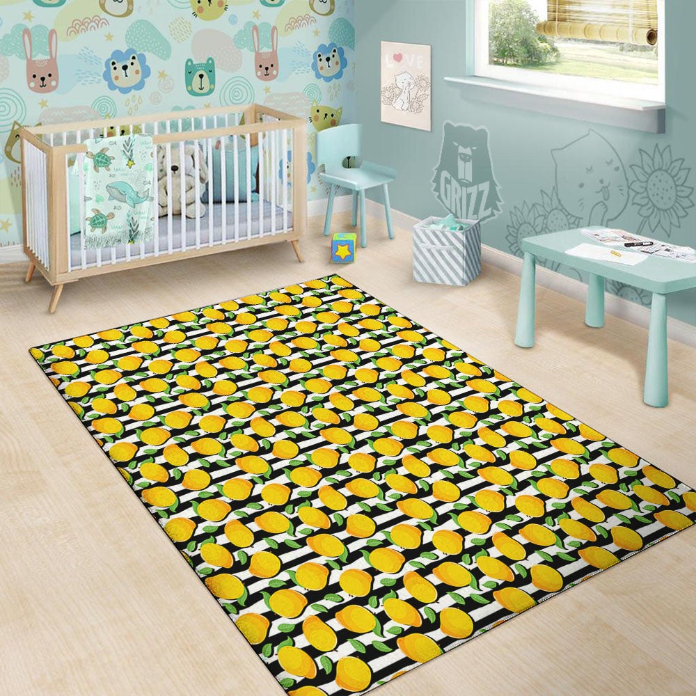 Striped Mango Fruit Print Pattern Floor Mat-grizzshop