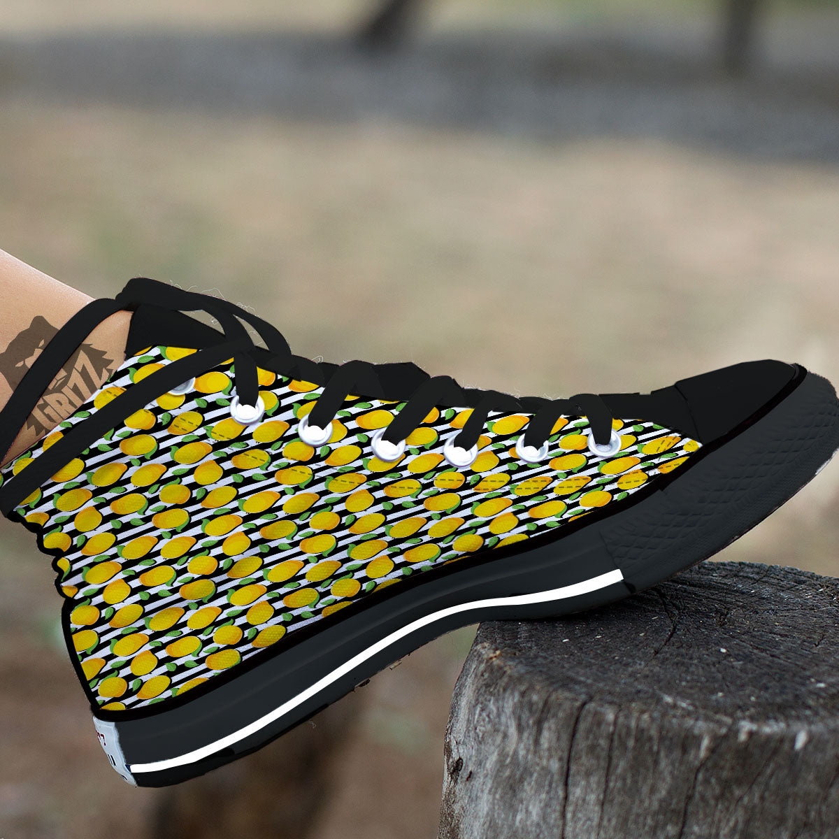 Striped Mango Fruit Print Pattern High Top Shoes-grizzshop