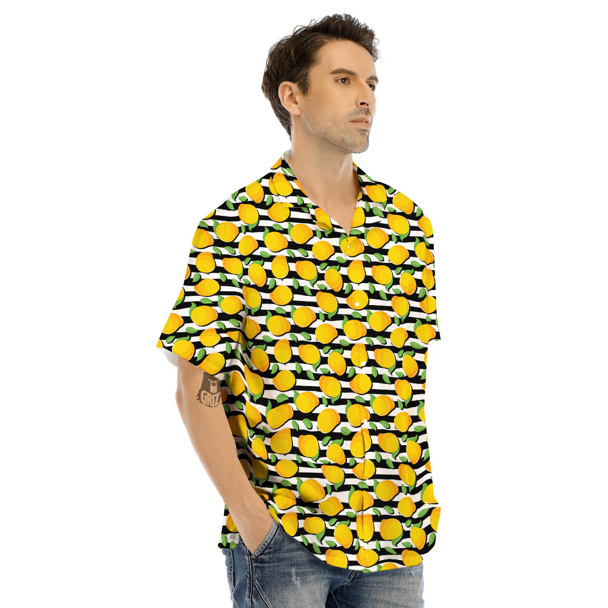 Striped Mango Fruit Print Pattern Men's Hawaiian Shirt-grizzshop