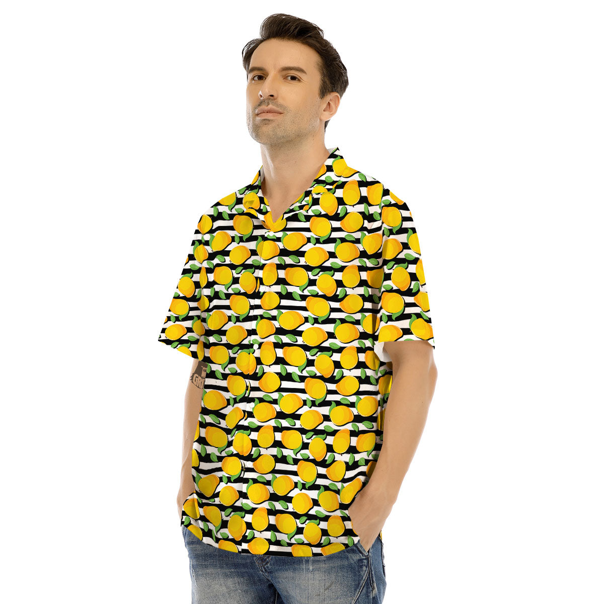 Striped Mango Fruit Print Pattern Men's Hawaiian Shirt-grizzshop