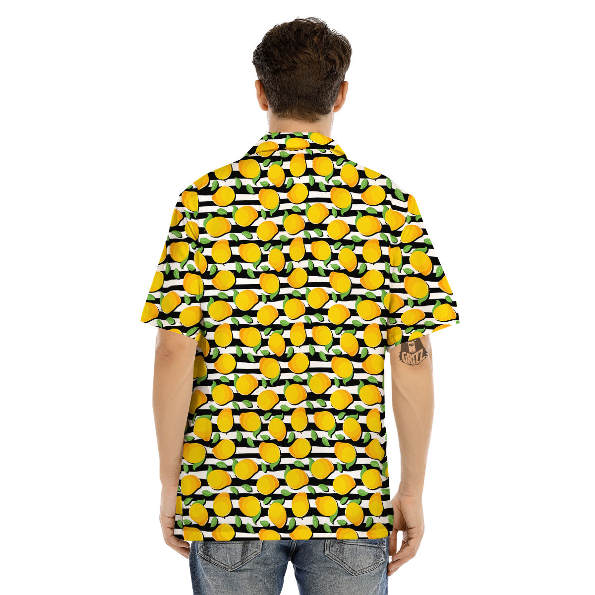 Striped Mango Fruit Print Pattern Men's Hawaiian Shirt-grizzshop