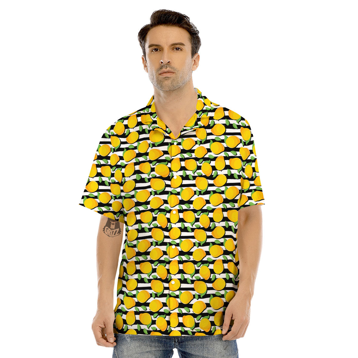 Striped Mango Fruit Print Pattern Men's Hawaiian Shirt-grizzshop