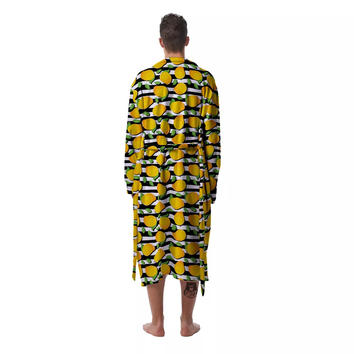 Striped Mango Fruit Print Pattern Men's Robe-grizzshop