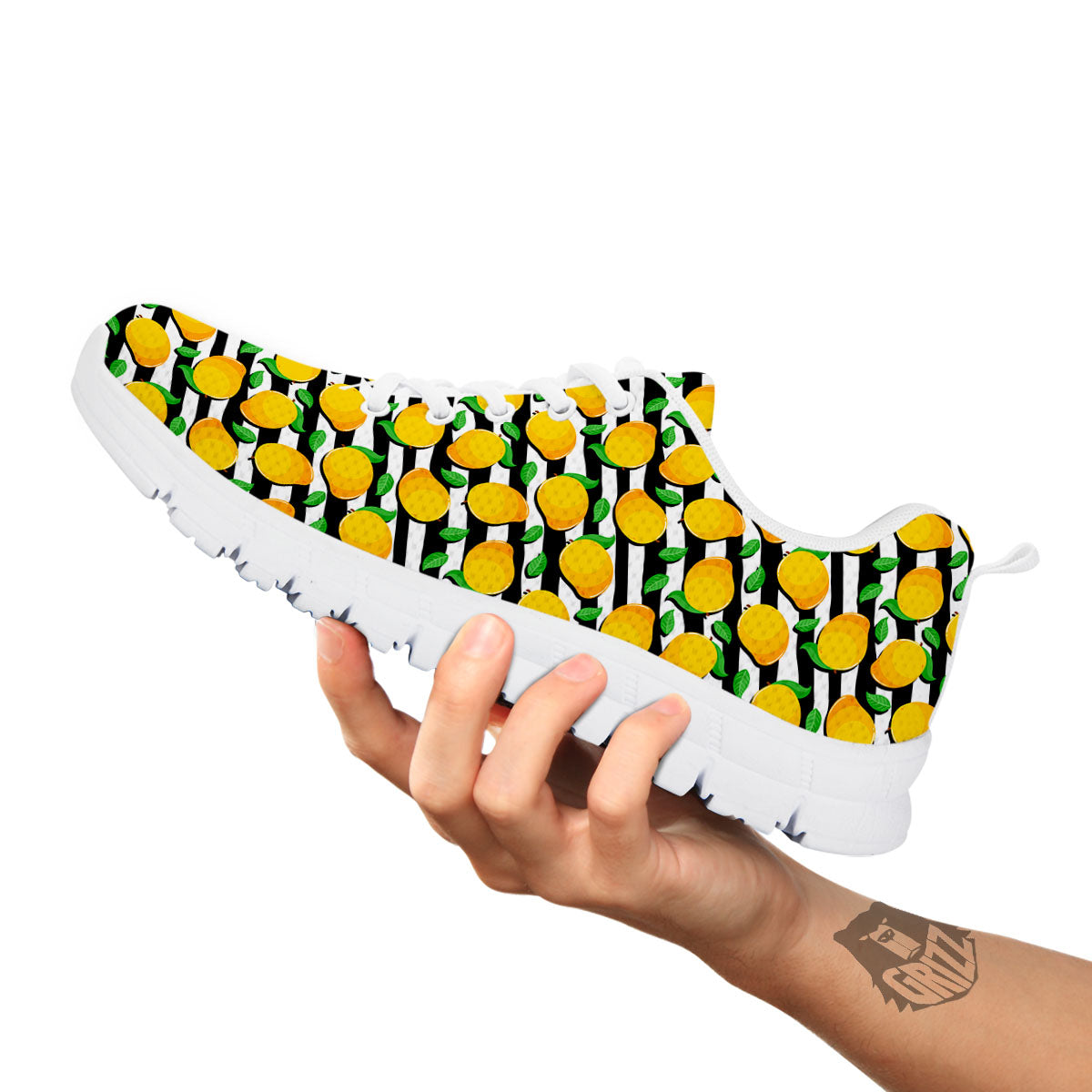 Striped Mango Fruit Print Pattern White Sneaker-grizzshop