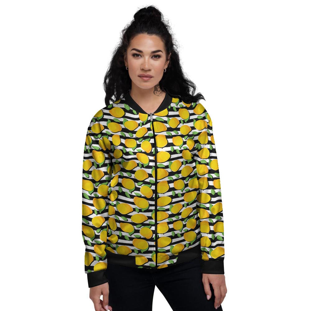 Striped Mango Fruit Print Pattern Women's Bomber Jacket-grizzshop