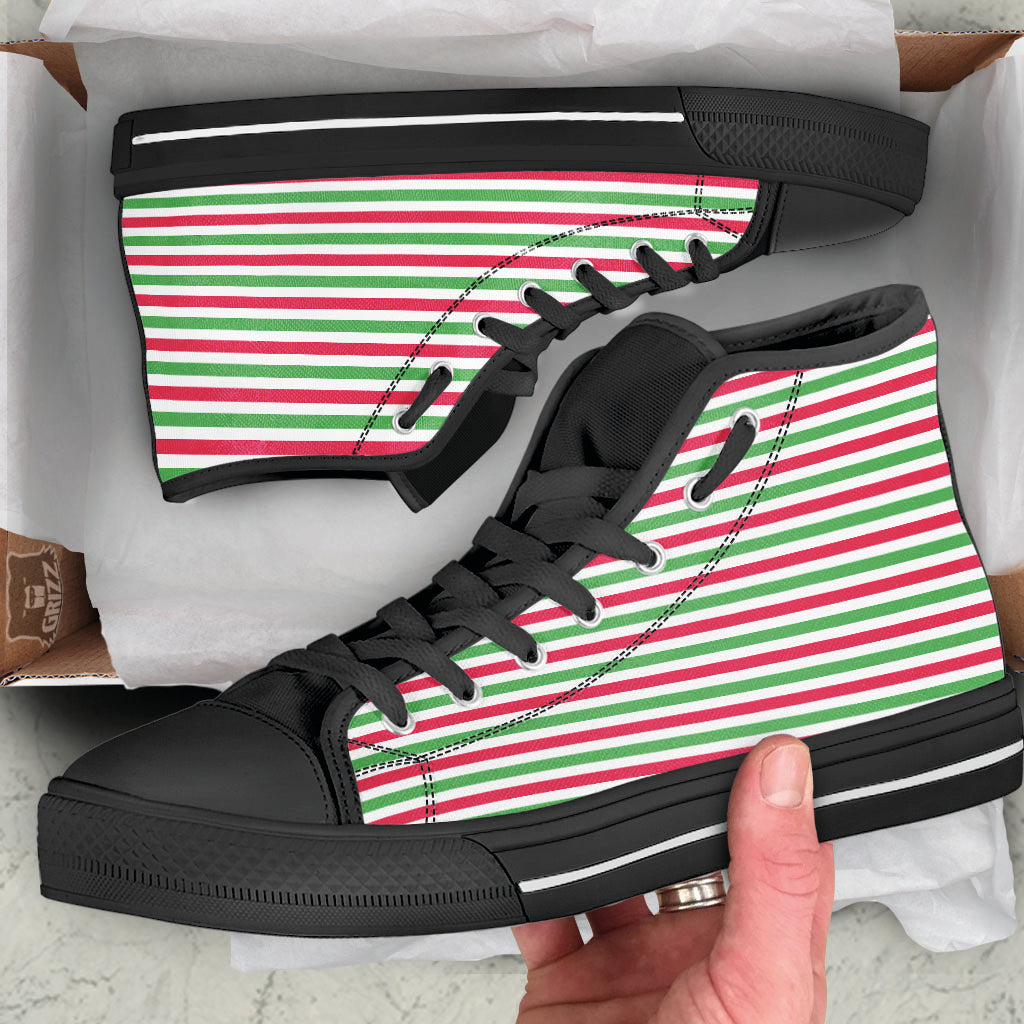 Striped Merry Christmas Print Pattern High Top Shoes-grizzshop