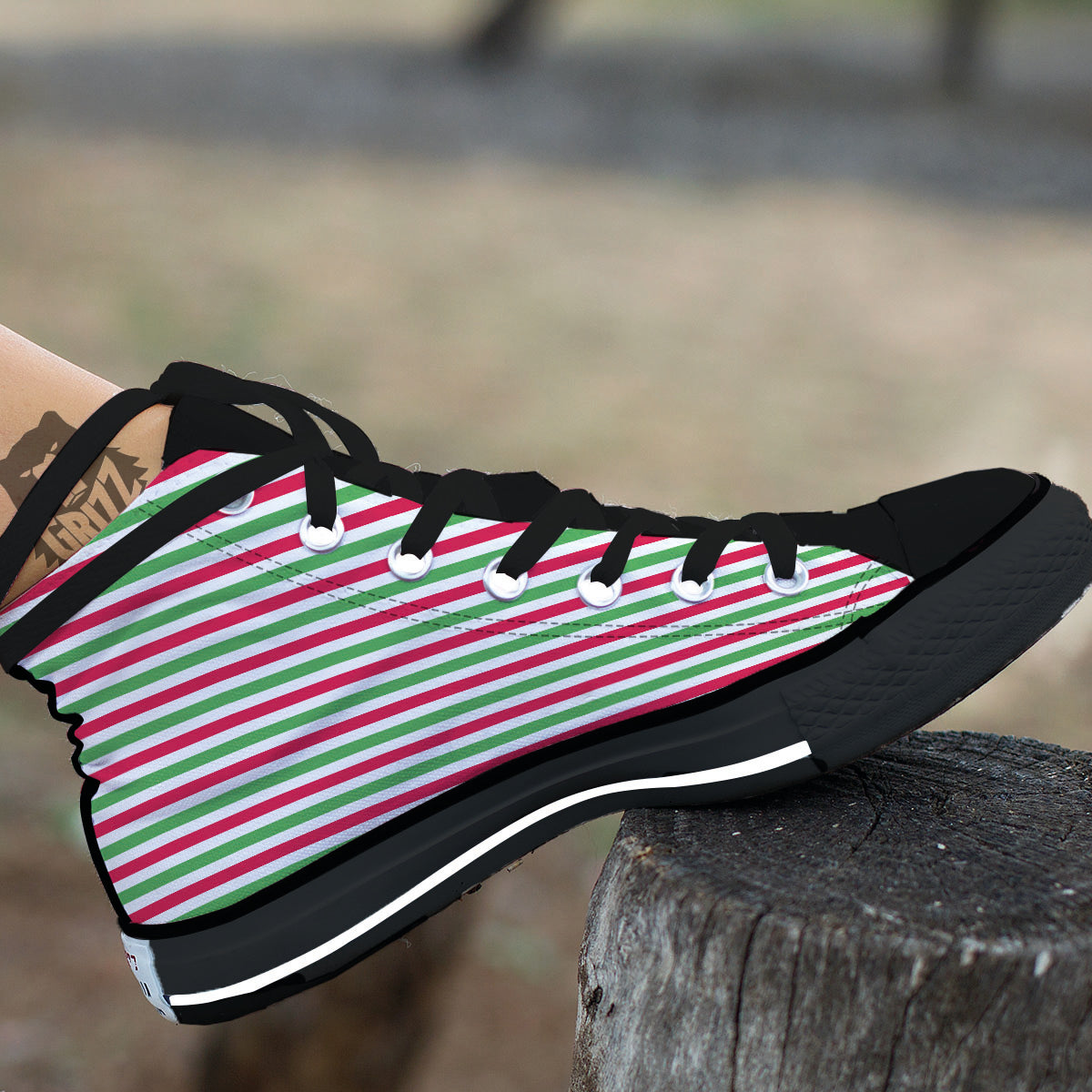 Striped Merry Christmas Print Pattern High Top Shoes-grizzshop