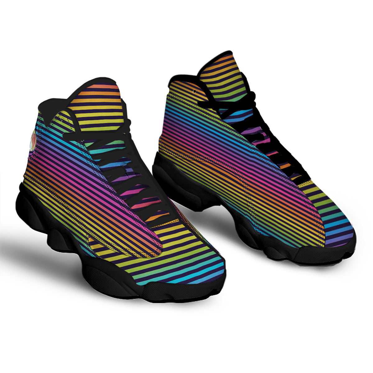 Striped Neon Rainbow Print Black Basketball Shoes-grizzshop
