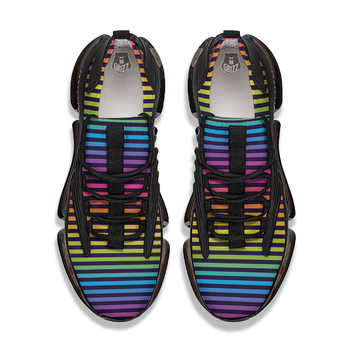 Striped Neon Rainbow Print Black Gym Shoes-grizzshop