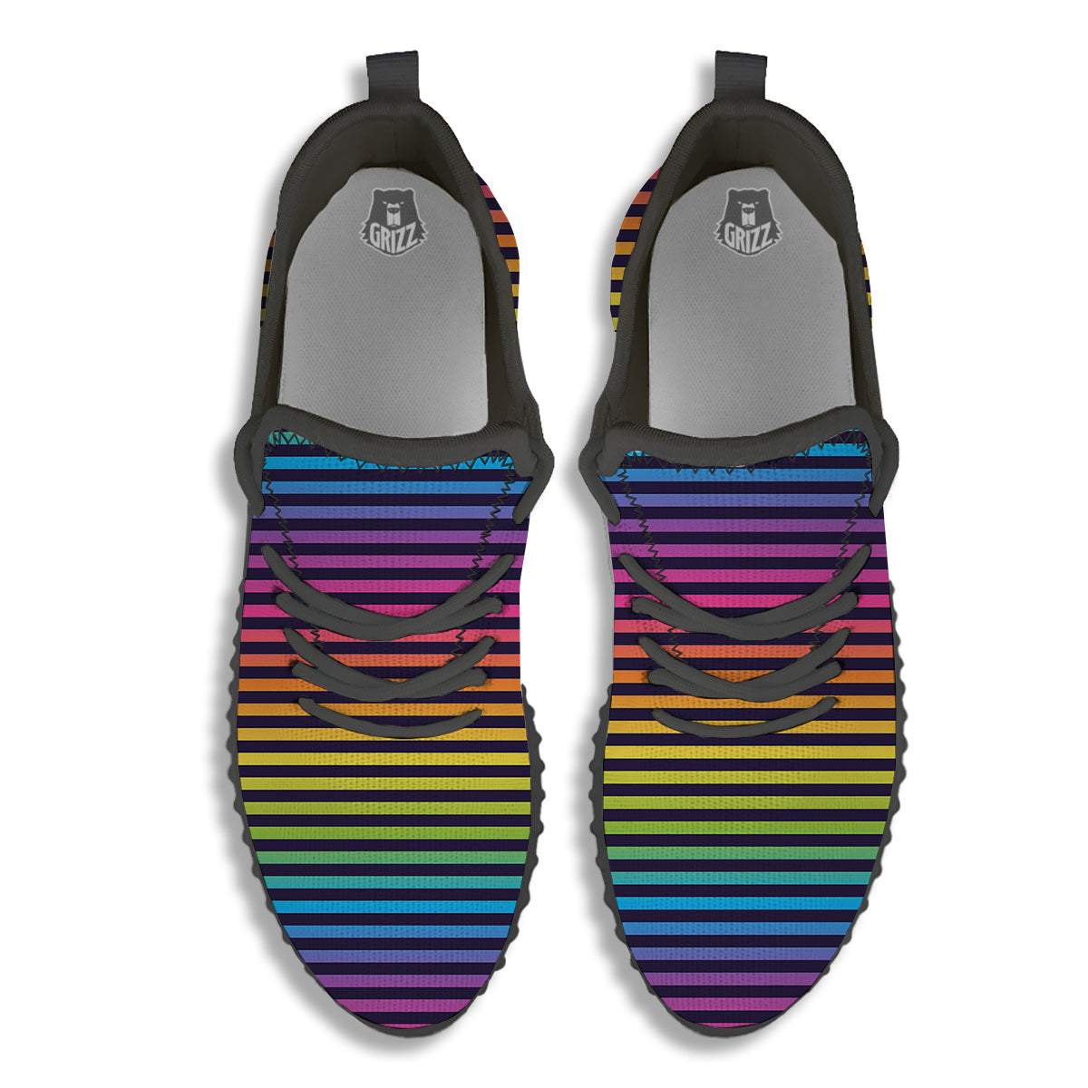 Striped Neon Rainbow Print Black Walking Shoes-grizzshop