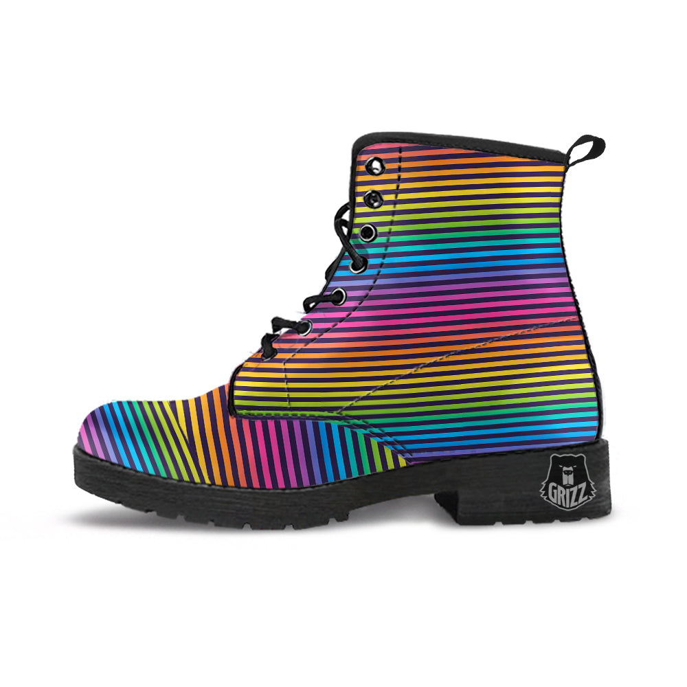 Striped Neon Rainbow Print Leather Boots-grizzshop
