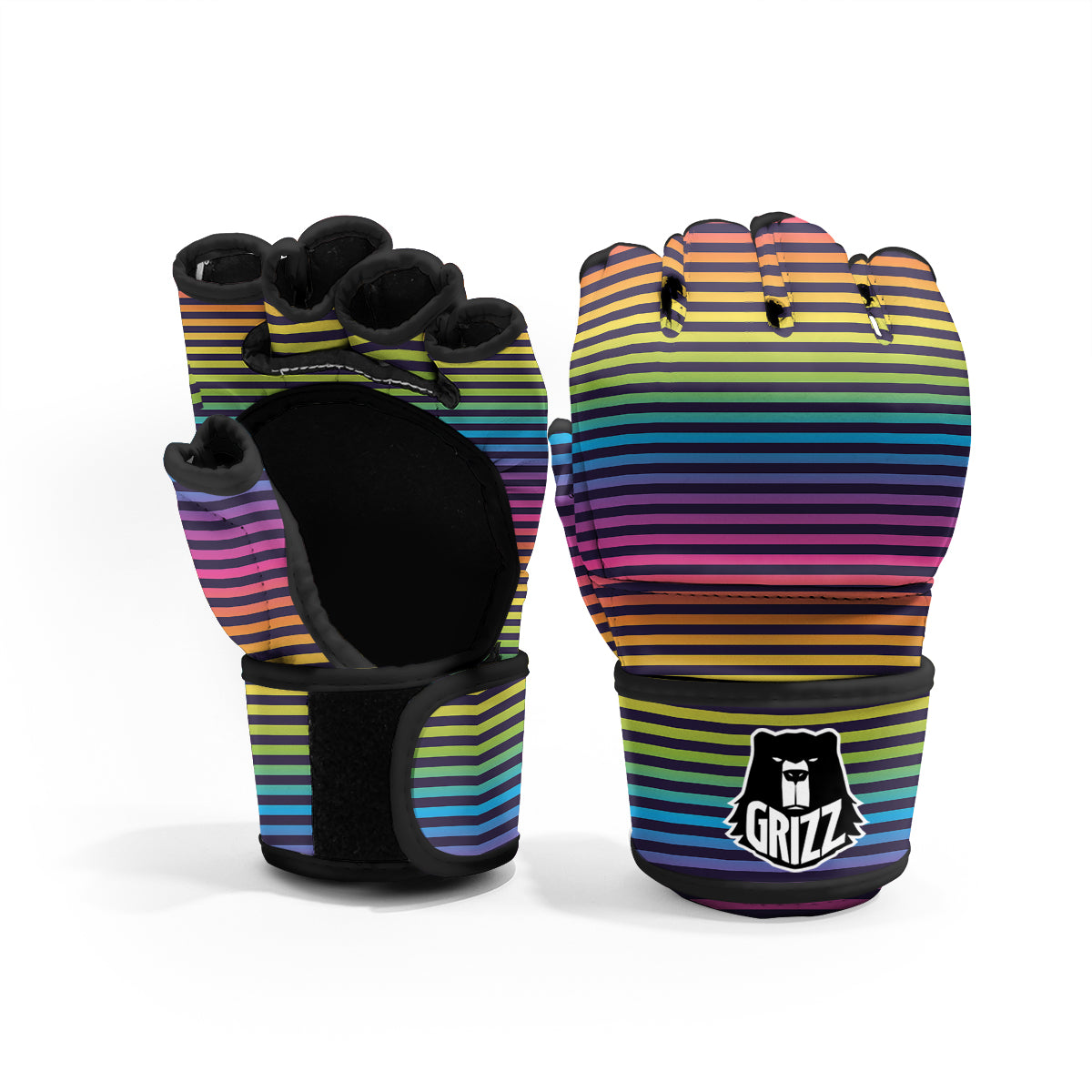 Striped Neon Rainbow Print MMA Gloves-grizzshop