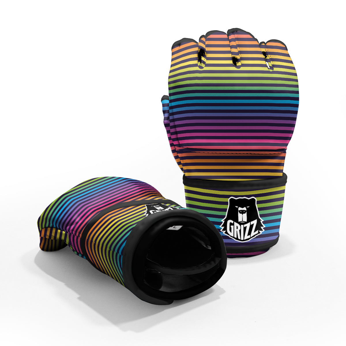 Striped Neon Rainbow Print MMA Gloves-grizzshop