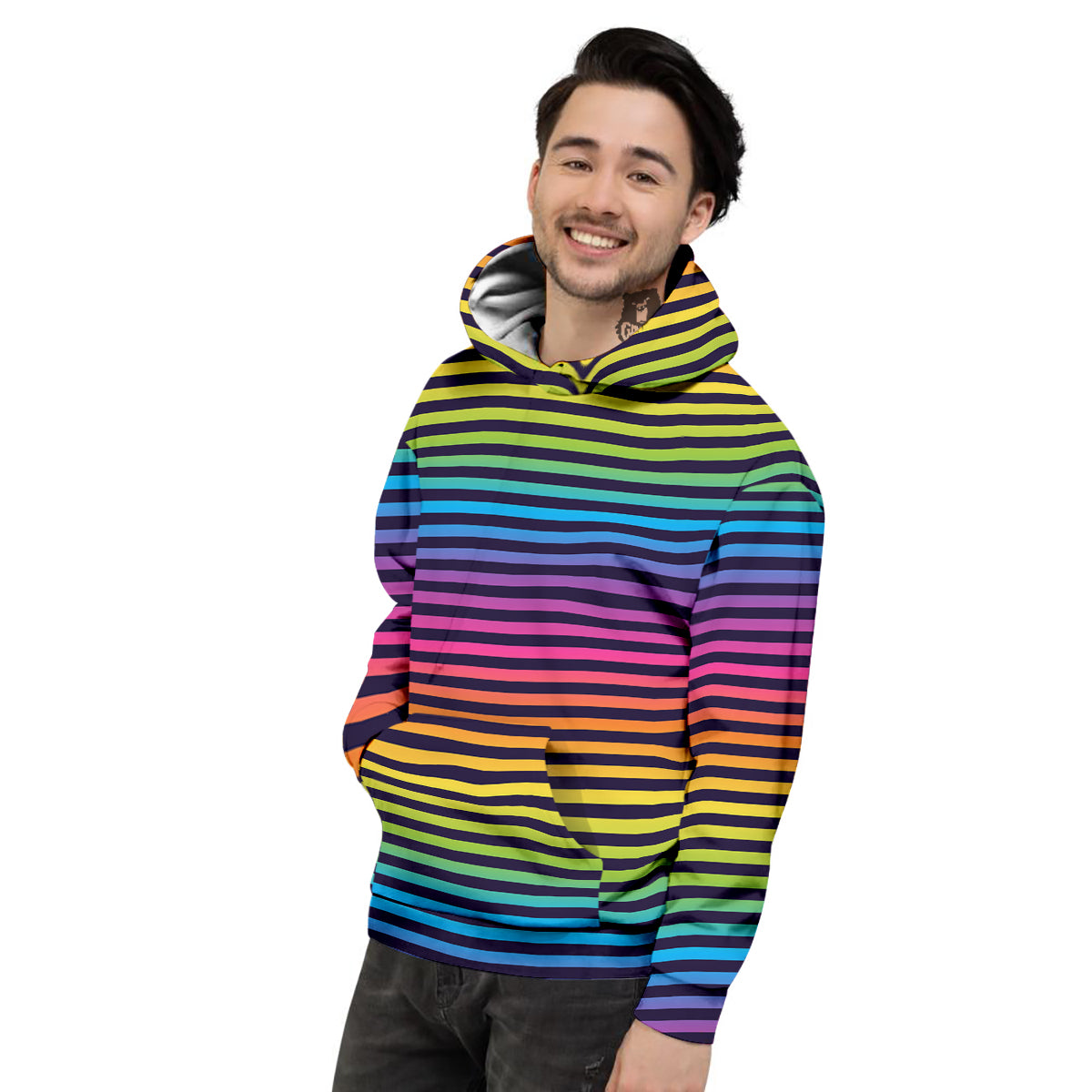 Striped Neon Rainbow Print Men's Hoodie-grizzshop