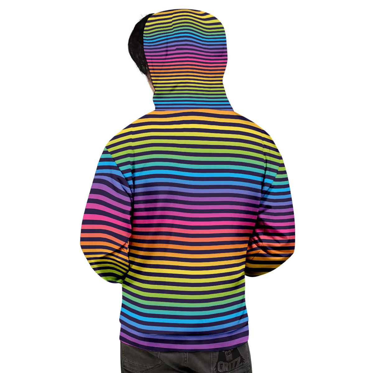 Striped Neon Rainbow Print Men's Hoodie-grizzshop