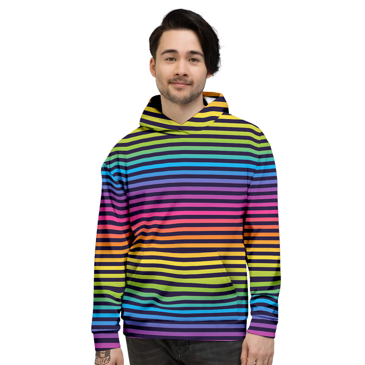 Striped Neon Rainbow Print Men's Hoodie-grizzshop