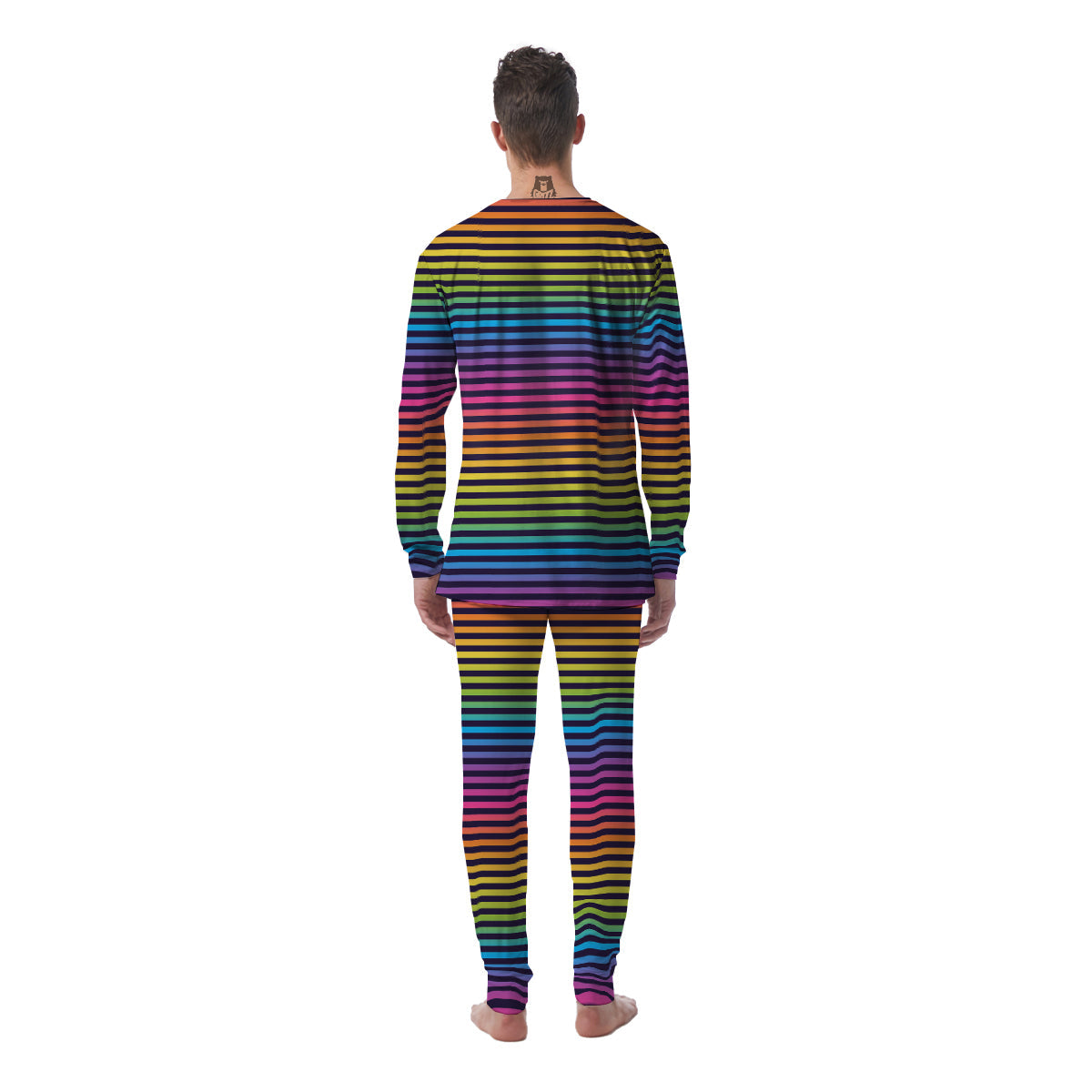 Striped Neon Rainbow Print Men's Pajamas-grizzshop