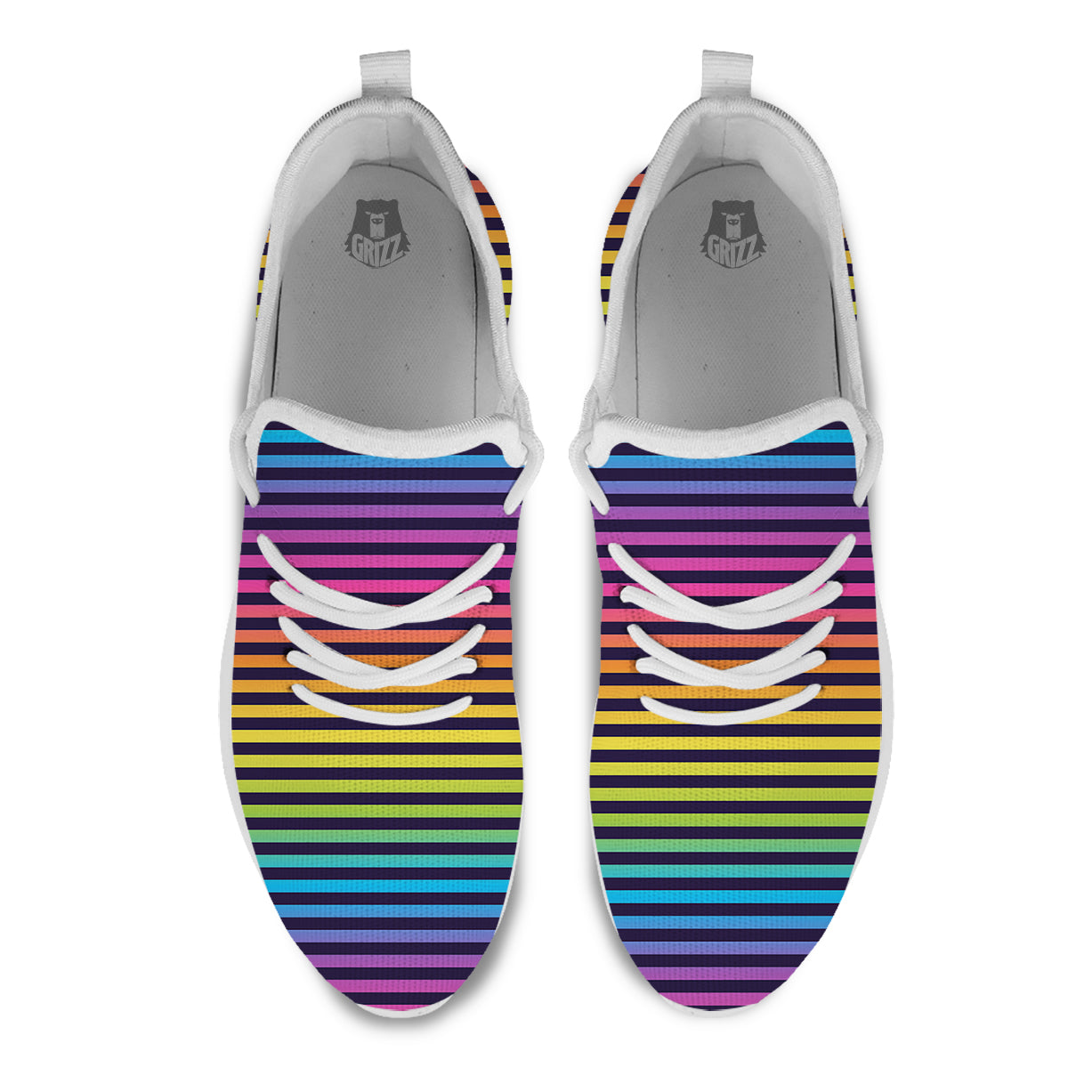 Striped Neon Rainbow Print White Athletic Shoes-grizzshop