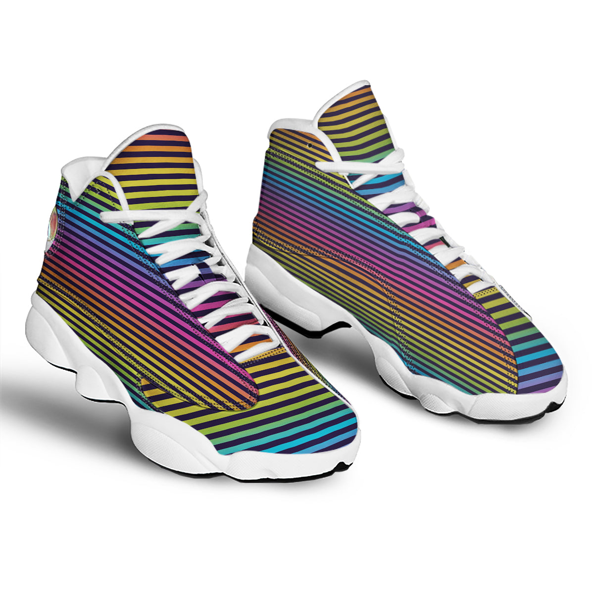 Striped Neon Rainbow Print White Basketball Shoes-grizzshop