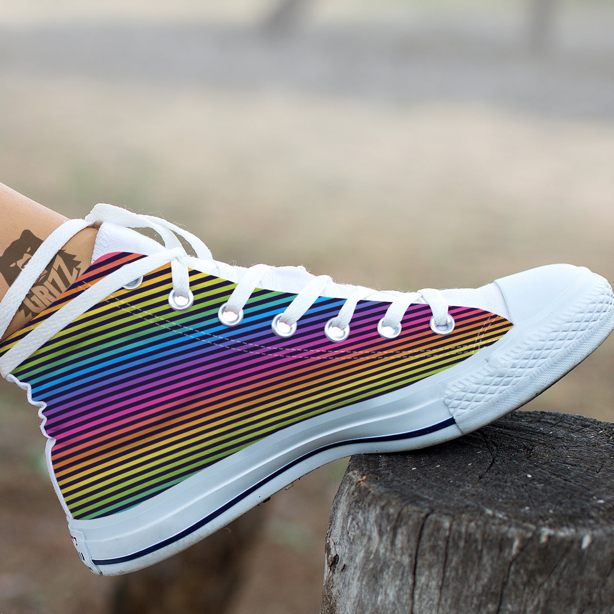 Striped Neon Rainbow Print White High Top Shoes-grizzshop