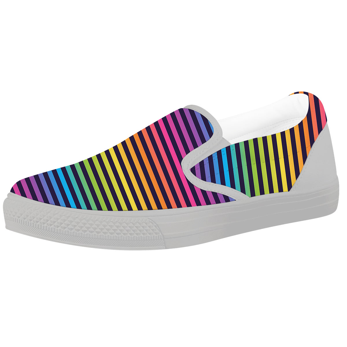 Striped Neon Rainbow Print White Slip On Shoes-grizzshop