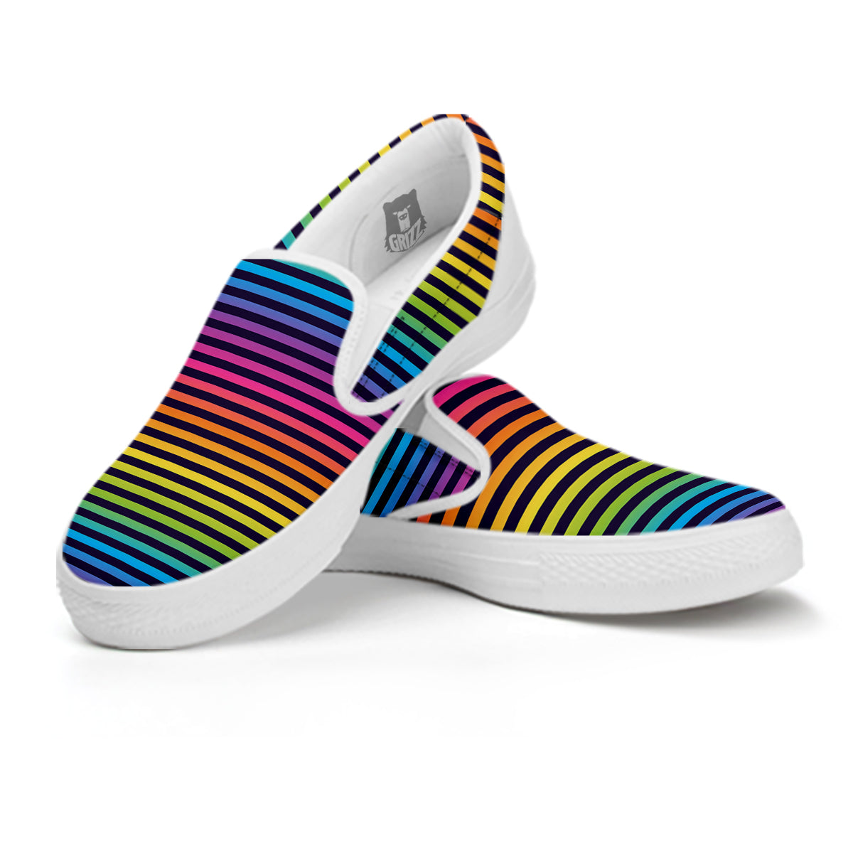 Striped Neon Rainbow Print White Slip On Shoes-grizzshop