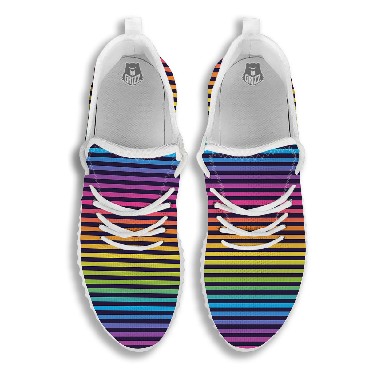 Striped Neon Rainbow Print White Walking Shoes-grizzshop