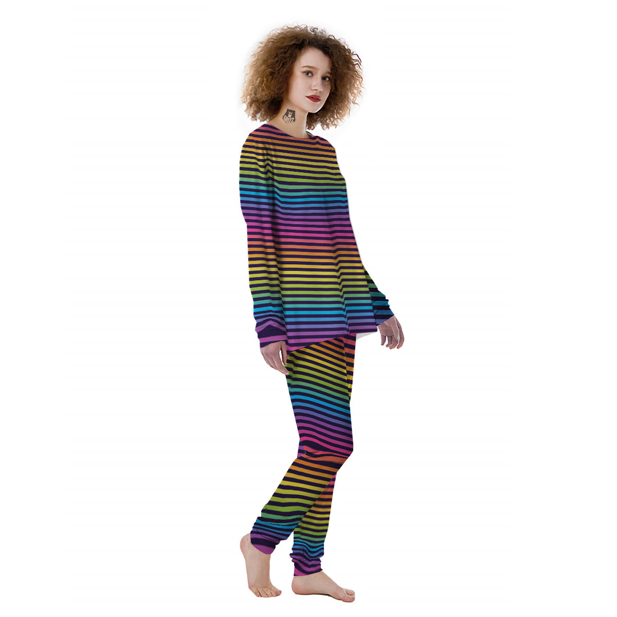 Striped Neon Rainbow Print Women's Pajamas-grizzshop