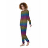 Striped Neon Rainbow Print Women's Pajamas-grizzshop