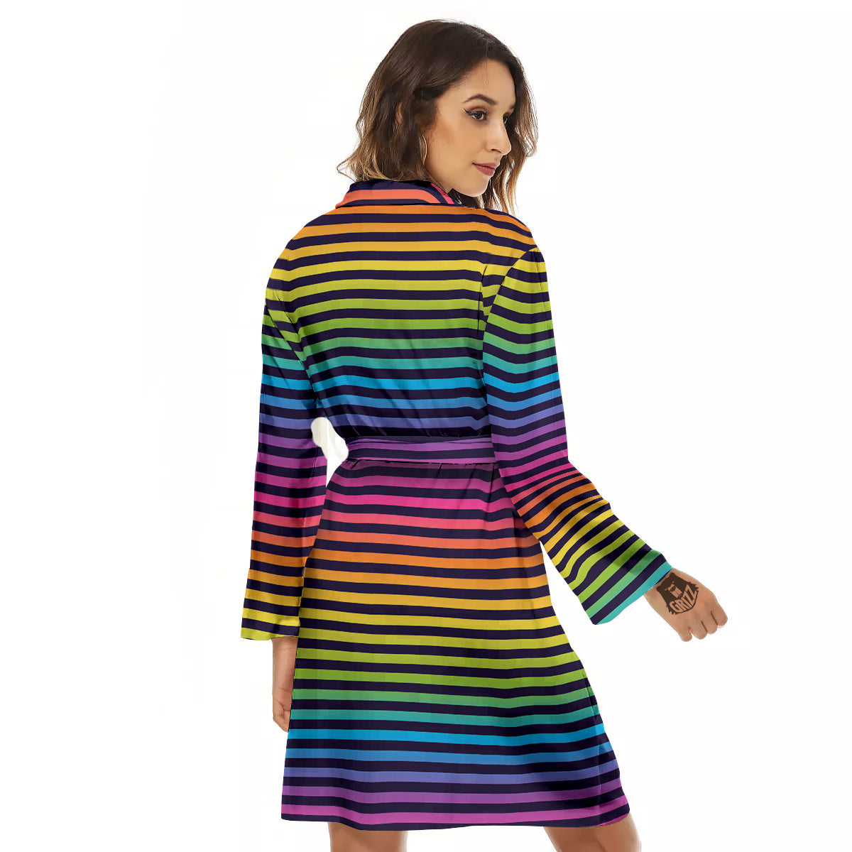 Striped Neon Rainbow Print Women's Robe-grizzshop