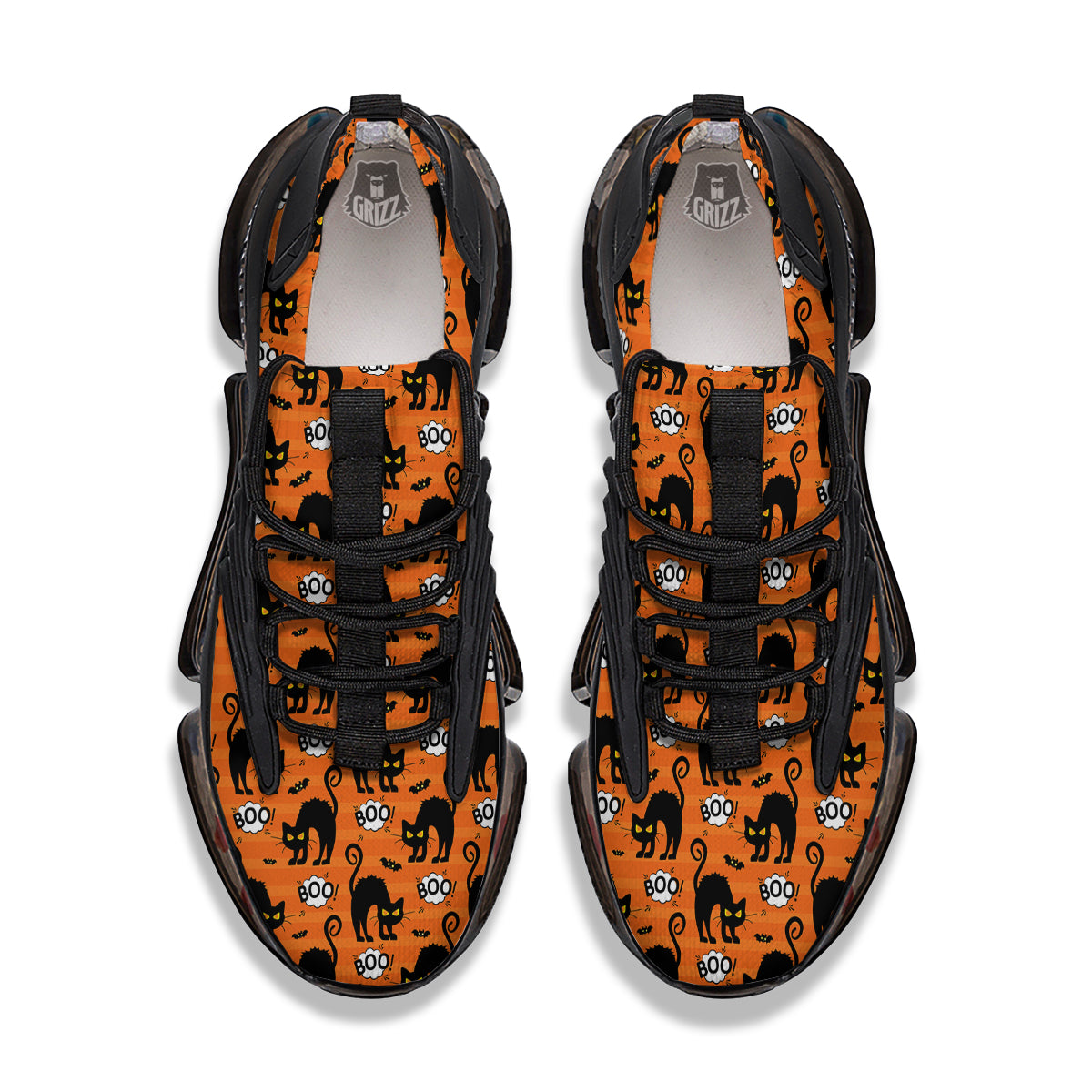 Striped Orange Black Cat Angry Print Pattern Black Gym Shoes-grizzshop