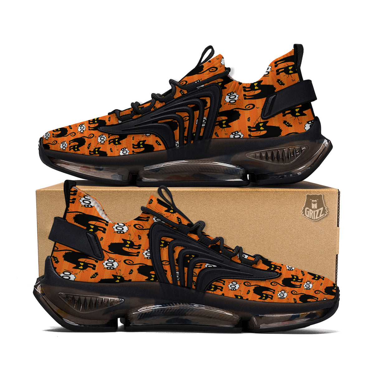 Striped Orange Black Cat Angry Print Pattern Black Gym Shoes-grizzshop