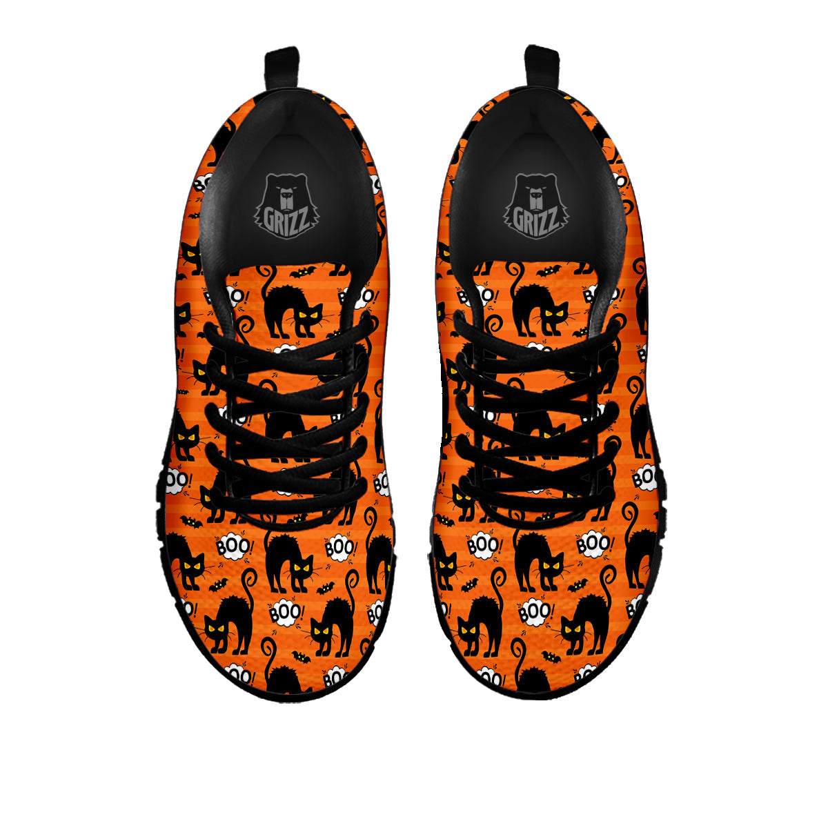 Striped Orange Black Cat Angry Print Pattern Black Sneaker-grizzshop