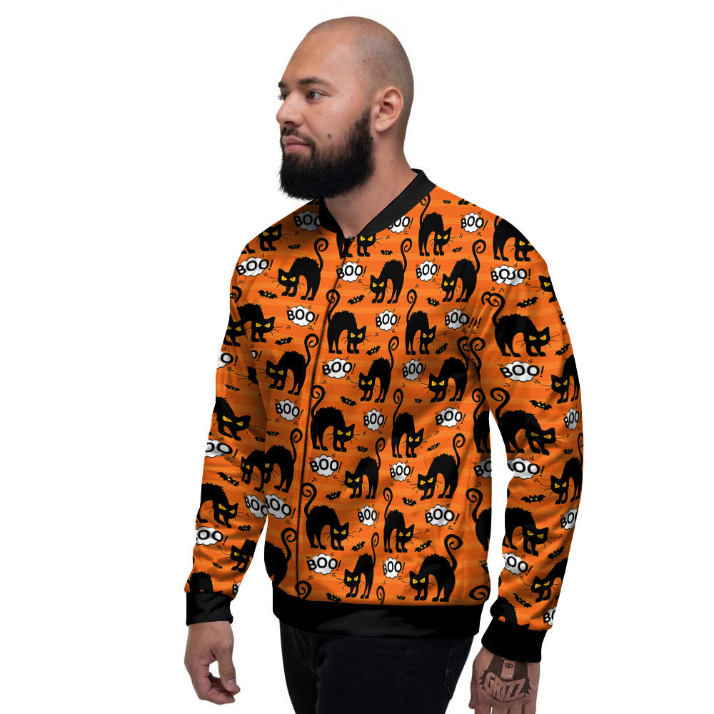Striped Orange Black Cat Angry Print Pattern Men's Bomber Jacket-grizzshop