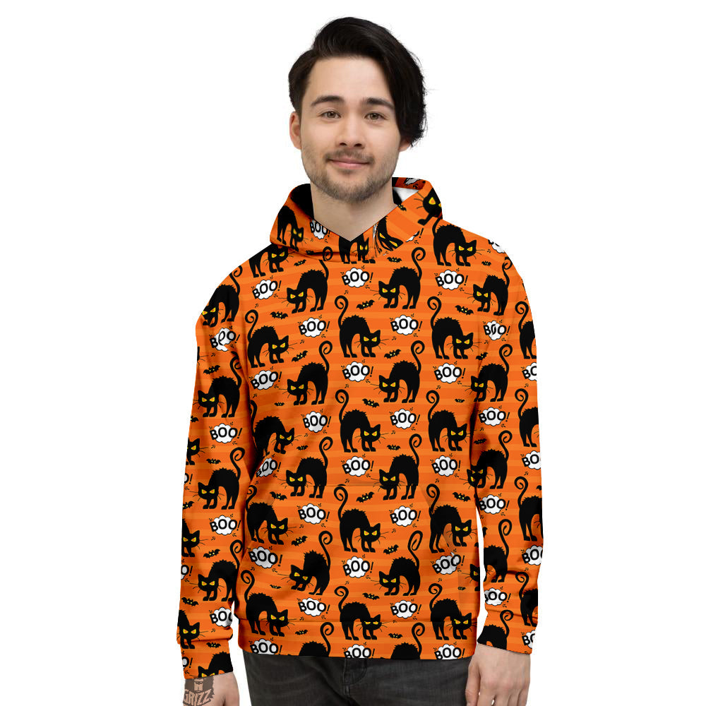 Striped Orange Black Cat Angry Print Pattern Men's Hoodie-grizzshop