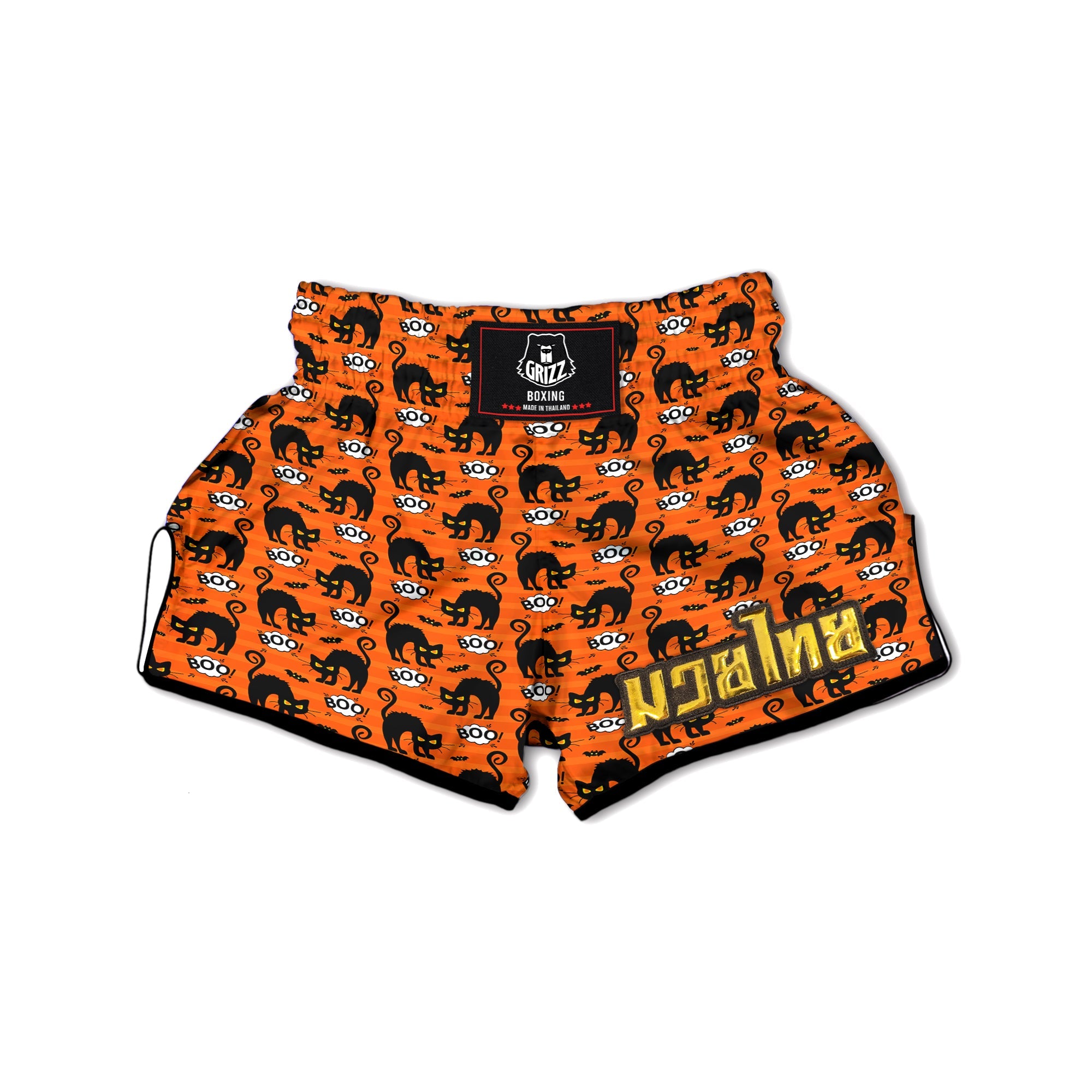 Striped Orange Black Cat Angry Print Pattern Muay Thai Boxing Shorts-grizzshop