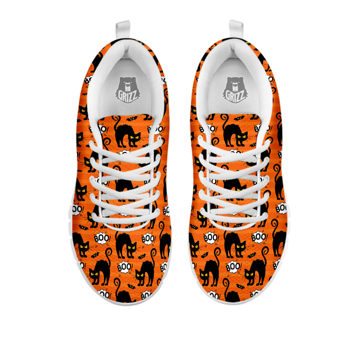 Striped Orange Black Cat Angry Print Pattern White Sneaker-grizzshop