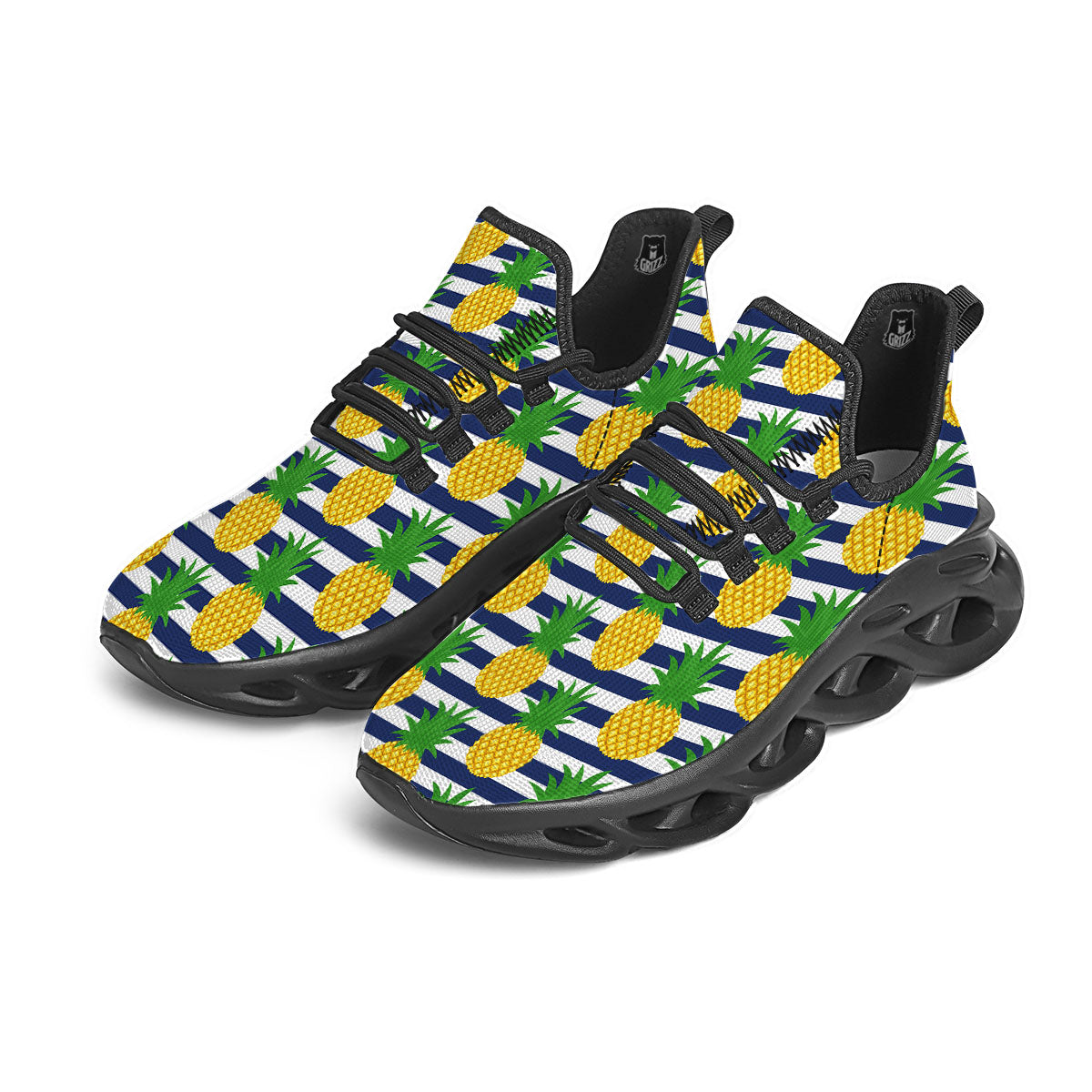Striped Pineapple Print Pattern Black Running Shoes-grizzshop