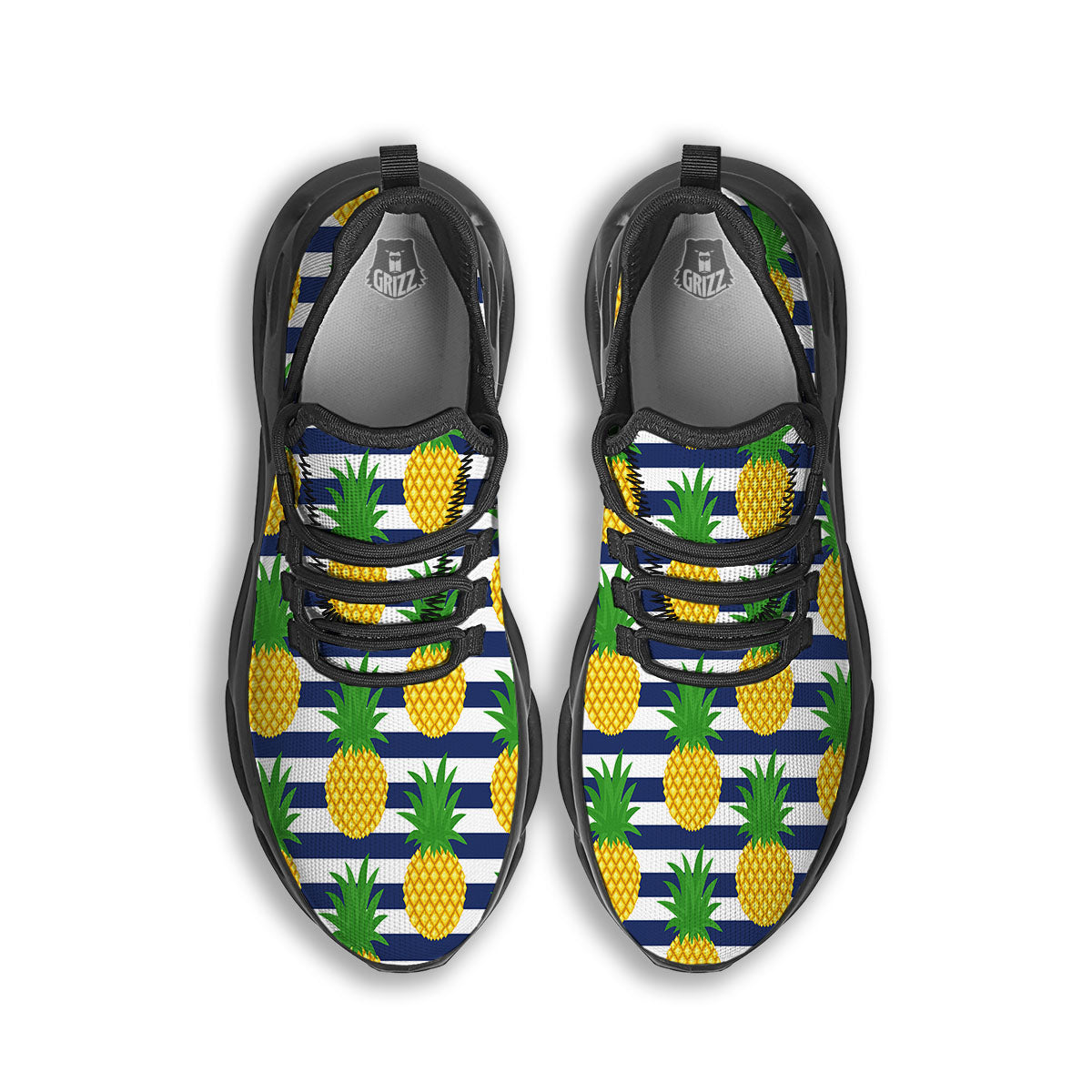 Striped Pineapple Print Pattern Black Running Shoes-grizzshop